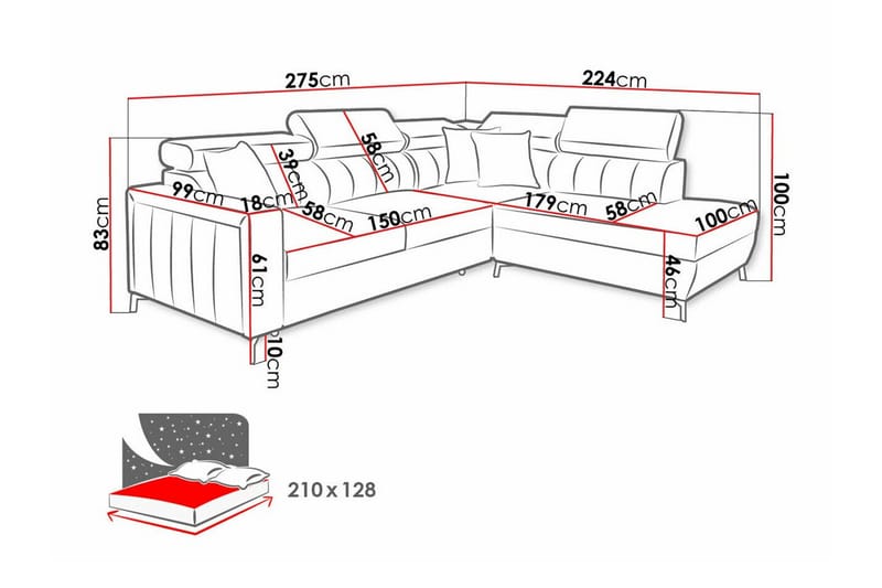 Galbally 3-sits Hörnbäddsoffa NO_BRAND Pink - Möbler - Vardagsrum - Bäddsoffor - Hörnbäddsoffa