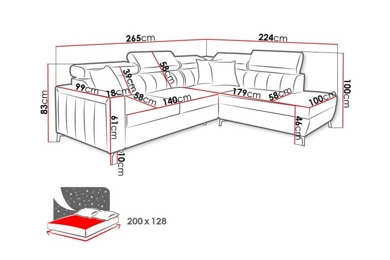 Galbally 3-sits Hörnbäddsoffa Rosa - Möbler - Vardagsrum - Bäddsoffor - Hörnbäddsoffa