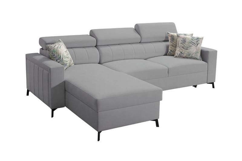 Galbally 3-sits Hörnbäddsoffa Vänster 250x171 cm med Förvaring i Sammet, Ljusgrå