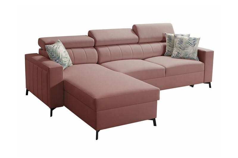 Galbally 3-sits Hörnbäddsoffa Vänster 250x171 cm med Förvaring i Sammet, Ljusrosa