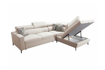 Galbally 3-sits Hörnbäddsoffa Vänster 265x224 cm med Förvaring i Sammet - Ljusgrå - Möbler - Vardagsrum - Bäddsoffor