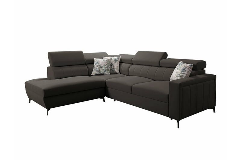 Galbally 3-sits Hörnbäddsoffa Vänster 265x224 cm med Förvaring i Sammet, Mörkbrun