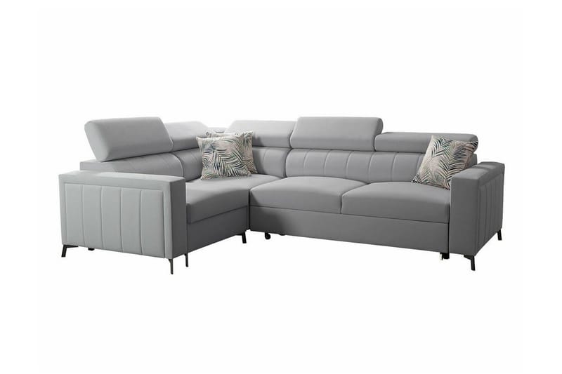 Galbally 3-sits Hörnbäddsoffa Vänster 275x198 cm med Förvaring i Sammet, Ljusgrå