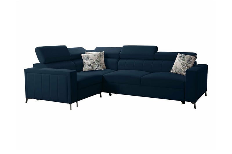 Galbally 3-sits Hörnbäddsoffa Vänster 275x198 cm med Förvaring i Sammet, Mörkblå