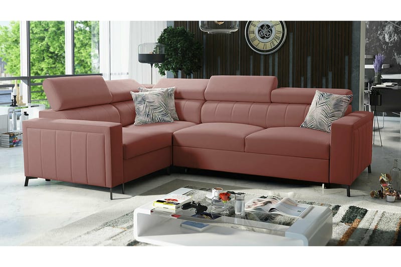 Galbally 3-sits Hörnbäddsoffa Vänster 275x198 cm med Förvaring i Sammet - Rosa - Möbler - Vardagsrum - Bäddsoffor - Hörnbäddsoffa
