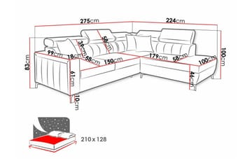 Galbally 3-sits Hörnbäddsoffa Vänster 275x224 cm med Förvaring i Sammet - Beige - Möbler - Vardagsrum - Bäddsoffor