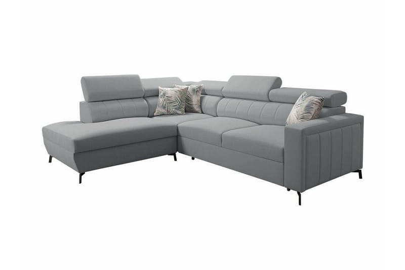 Galbally 3-sits Hörnbäddsoffa Vänster 275x224 cm med Förvaring i Sammet, Ljusgrå