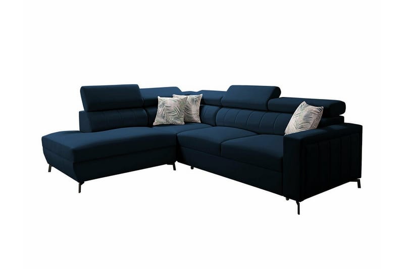 Galbally 3-sits Hörnbäddsoffa Vänster 275x224 cm med Förvaring i Sammet, Mörkblå