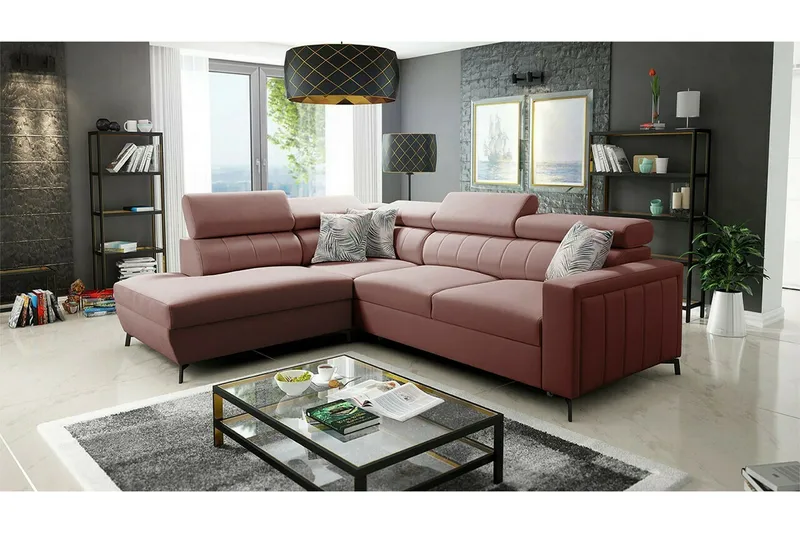 Galbally 3-sits Hörnbäddsoffa Pink - Möbler - Vardagsrum - Bäddsoffor - Hörnbäddsoffa