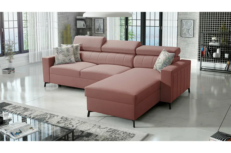 Galbally 3-sits Hörnbäddsoffa Pink - Möbler - Vardagsrum - Bäddsoffor - Hörnbäddsoffa