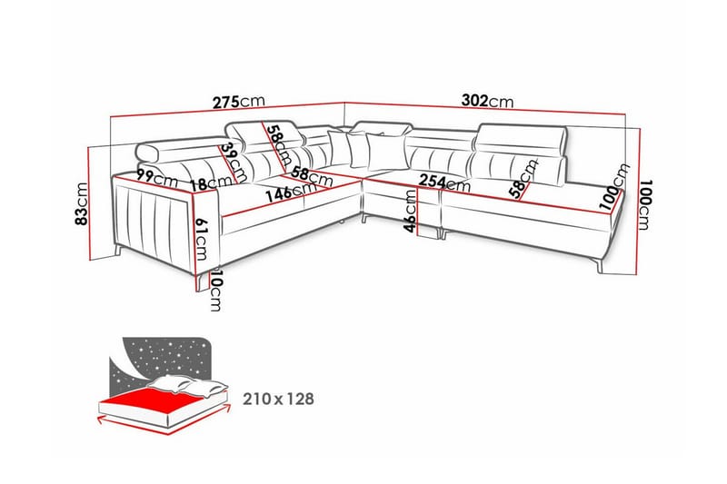Galbally 4-sits Hörnbäddsoffa beige - Möbler - Vardagsrum - Bäddsoffor - Hörnbäddsoffa