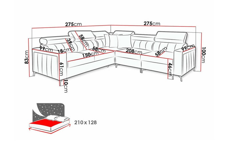 Galbally 4-sits Hörnbäddsoffa Beige - Möbler - Vardagsrum - Bäddsoffor - Hörnbäddsoffa