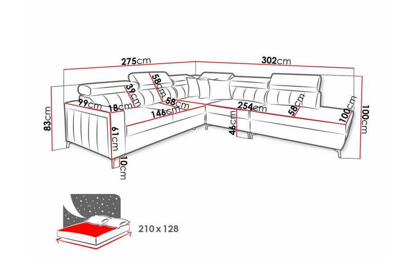 Galbally 4-sits Hörnbäddsoffa Ljusbrun - Hörnbäddsoffa - Bäddsoffor