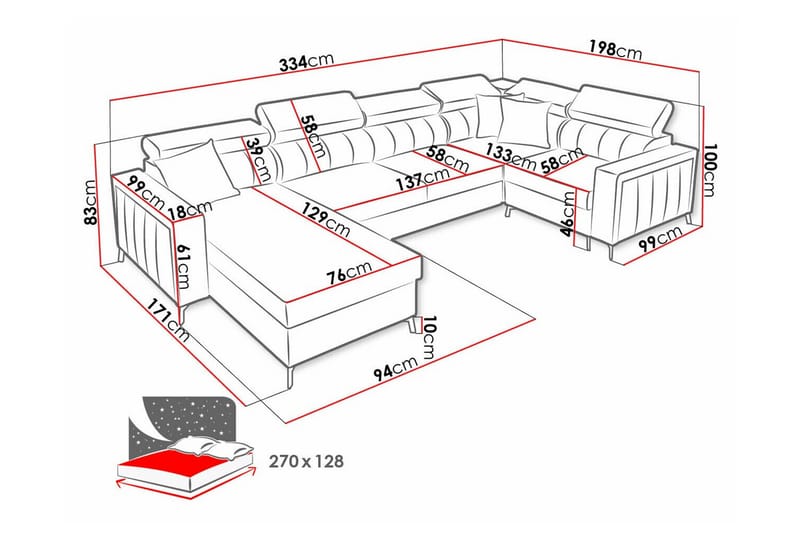 Galbally 4-sits Hörnbäddsoffa Ljusgrå - Möbler - Vardagsrum - Bäddsoffor - Hörnbäddsoffa