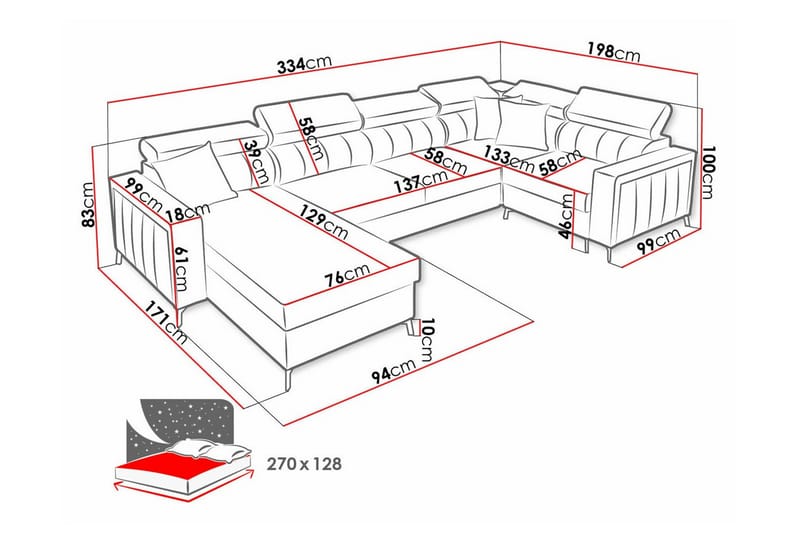 Galbally 4-sits Hörnbäddsoffa Ljusgrå/Mörkgrå - Möbler - Vardagsrum - Bäddsoffor - U bäddsoffa