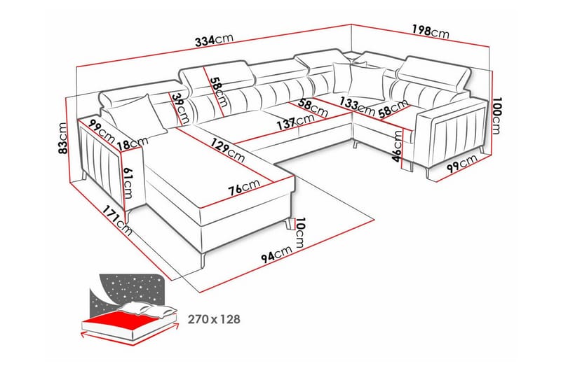 Galbally 4-sits Hörnbäddsoffa Mörkblå - Möbler - Vardagsrum - Bäddsoffor - Hörnbäddsoffa