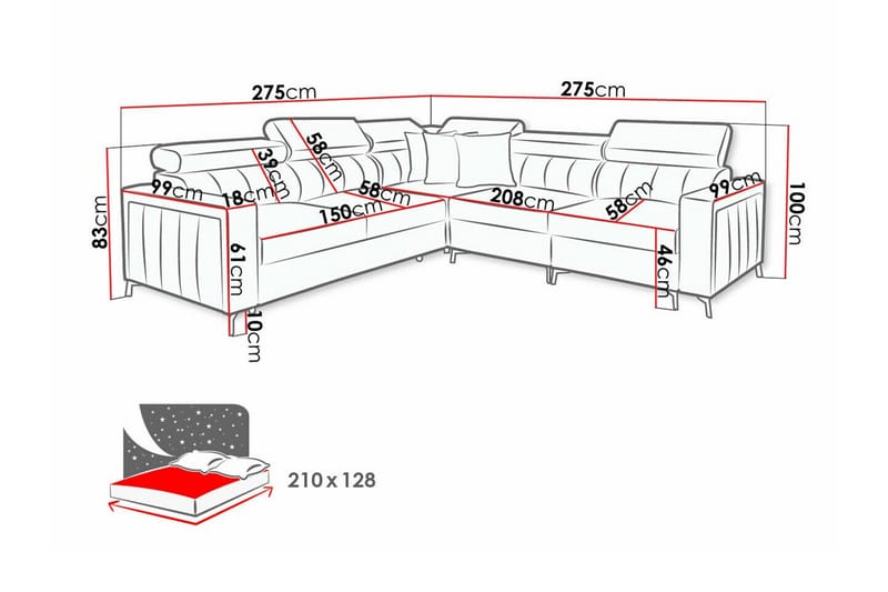 Galbally 4-sits Hörnbäddsoffa Mörkrosa - Möbler - Vardagsrum - Bäddsoffor - Hörnbäddsoffa