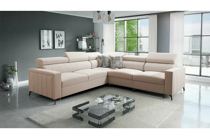 Galbally 4-sits Hörnbäddsoffa NO_BRAND beige - Möbler - Vardagsrum - Bäddsoffor - Hörnbäddsoffa