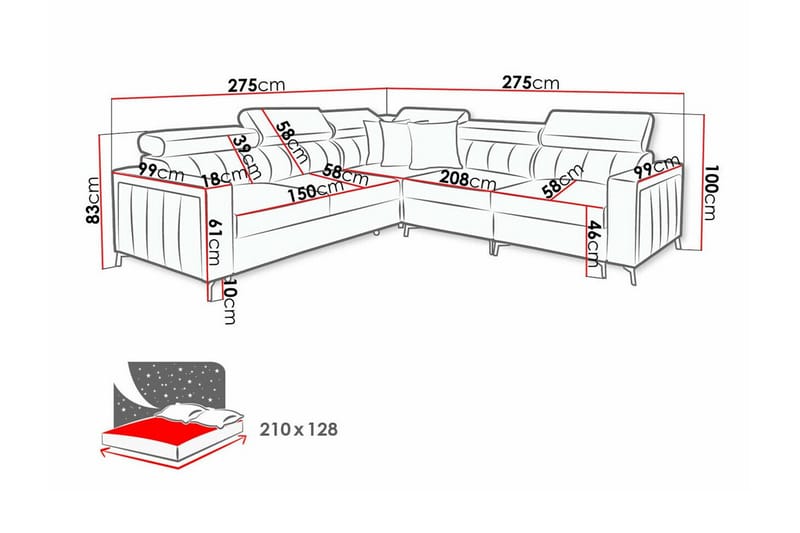 Galbally 4-sits Hörnbäddsoffa NO_BRAND beige - Möbler - Vardagsrum - Bäddsoffor - Hörnbäddsoffa