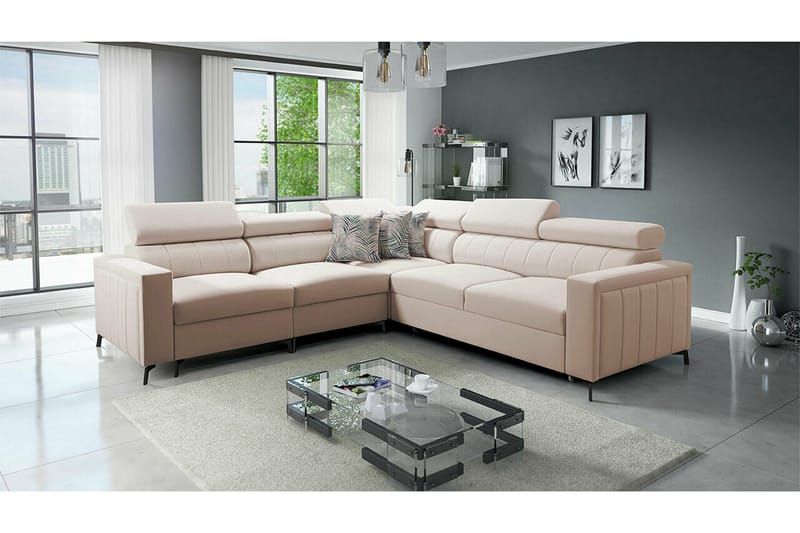 Galbally 4-sits Hörnbäddsoffa NO_BRAND beige - Möbler - Vardagsrum - Bäddsoffor - Hörnbäddsoffa