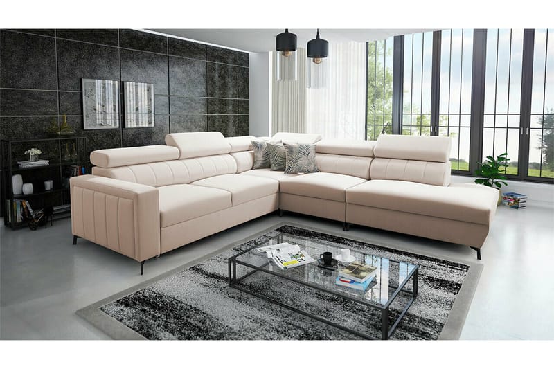 Galbally 4-sits Hörnbäddsoffa NO_BRAND beige - Möbler - Vardagsrum - Bäddsoffor - Hörnbäddsoffa