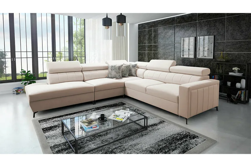 Galbally 4-sits Hörnbäddsoffa NO_BRAND beige - Möbler - Vardagsrum - Bäddsoffor - Hörnbäddsoffa