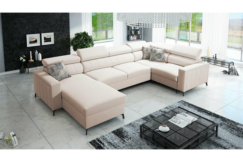 Galbally 4-sits Hörnbäddsoffa NO_BRAND Beige/Light beige - Möbler - Vardagsrum - Bäddsoffor - Hörnbäddsoffa