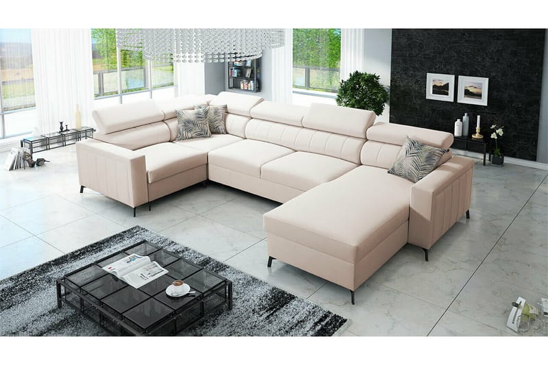 Galbally 4-sits Hörnbäddsoffa NO_BRAND Beige/Light beige - Möbler - Vardagsrum - Bäddsoffor - Hörnbäddsoffa