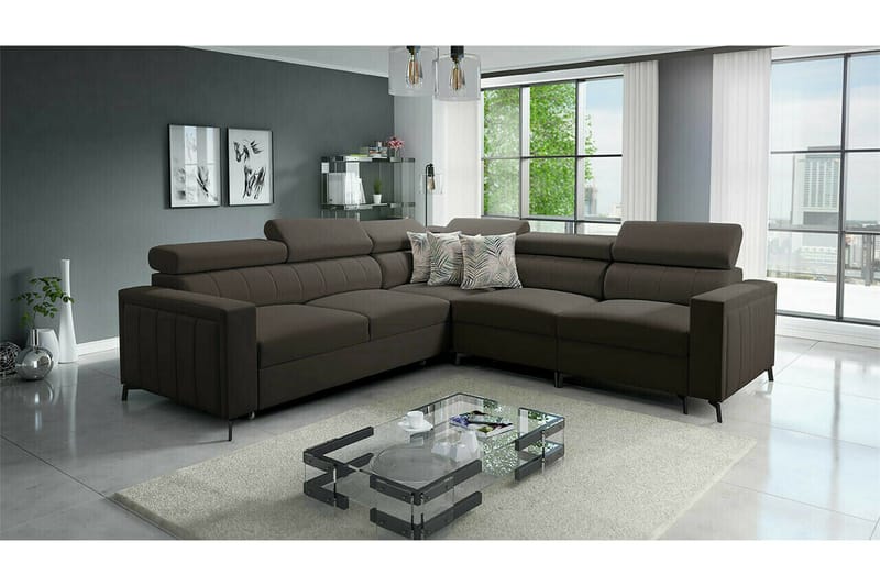 Galbally 4-sits Hörnbäddsoffa NO_BRAND Dark brown - Möbler - Vardagsrum - Bäddsoffor - Hörnbäddsoffa