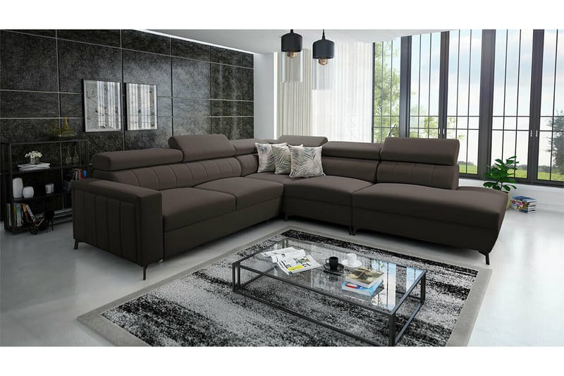Galbally 4-sits Hörnbäddsoffa NO_BRAND Dark brown - Möbler - Vardagsrum - Bäddsoffor - Hörnbäddsoffa