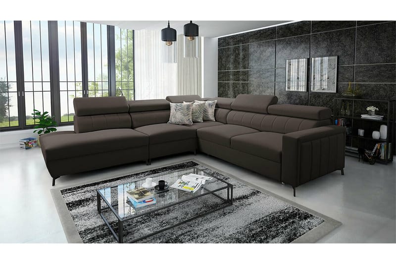 Galbally 4-sits Hörnbäddsoffa NO_BRAND Dark brown - Möbler - Vardagsrum - Bäddsoffor - Hörnbäddsoffa