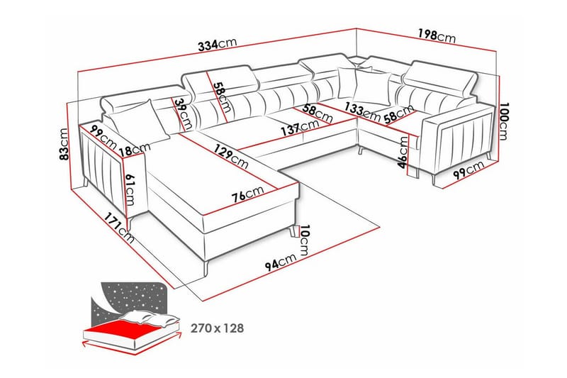 Galbally 4-sits Hörnbäddsoffa NO_BRAND Dark grey - Möbler - Vardagsrum - Bäddsoffor - Hörnbäddsoffa