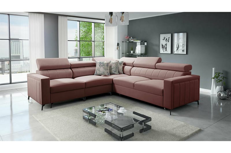 Galbally 4-sits Hörnbäddsoffa NO_BRAND Dark pink - Möbler - Vardagsrum - Bäddsoffor - Hörnbäddsoffa