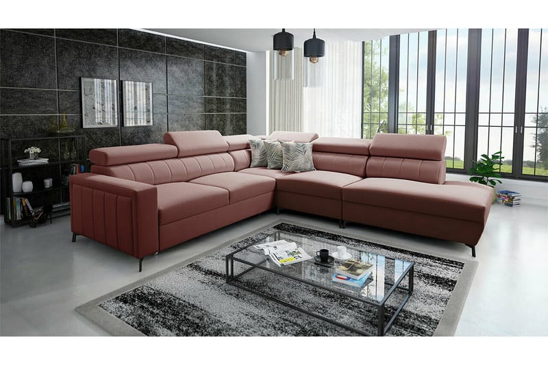 Galbally 4-sits Hörnbäddsoffa NO_BRAND Pink - Möbler - Vardagsrum - Bäddsoffor - Hörnbäddsoffa