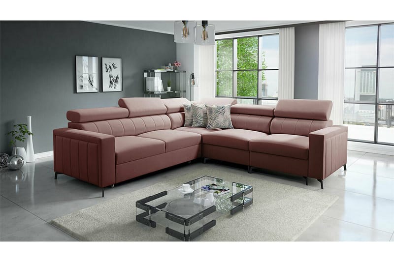 Galbally 4-sits Hörnbäddsoffa NO_BRAND Pink - Möbler - Vardagsrum - Bäddsoffor - Hörnbäddsoffa