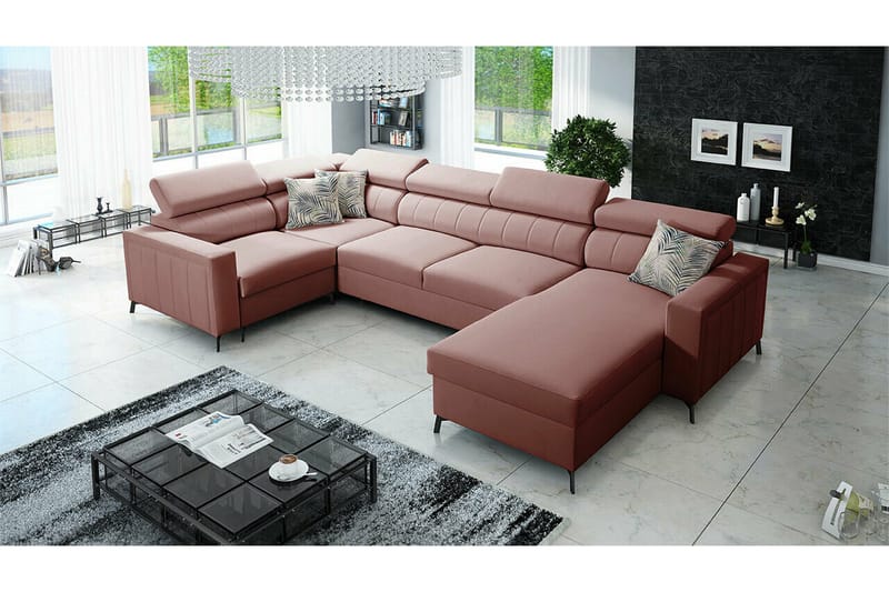 Galbally 4-sits Hörnbäddsoffa NO_BRAND Pink - Möbler - Vardagsrum - Bäddsoffor - Hörnbäddsoffa