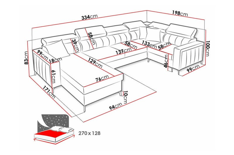 Galbally 4-sits Hörnbäddsoffa Rosa - Möbler - Vardagsrum - Bäddsoffor - Hörnbäddsoffa