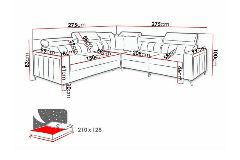 Galbally 4-sits Hörnbäddsoffa Svart - Möbler - Vardagsrum - Bäddsoffor - Hörnbäddsoffa