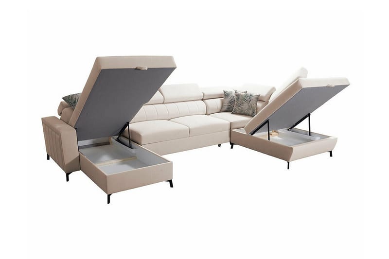 Galbally 5-sits Hörnbäddsoffa Beige/Light beige - Möbler - Vardagsrum - Bäddsoffor - Hörnbäddsoffa