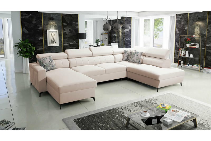 Galbally 5-sits Hörnbäddsoffa Beige/Ljusbeige - Möbler - Vardagsrum - Bäddsoffor - Hörnbäddsoffa