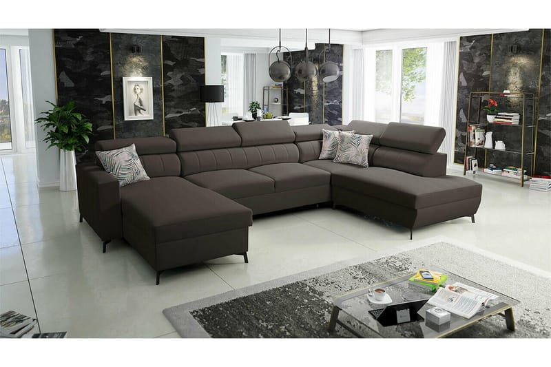 Galbally 5-sits Hörnbäddsoffa Dark brown - Möbler - Vardagsrum - Bäddsoffor - U bäddsoffa