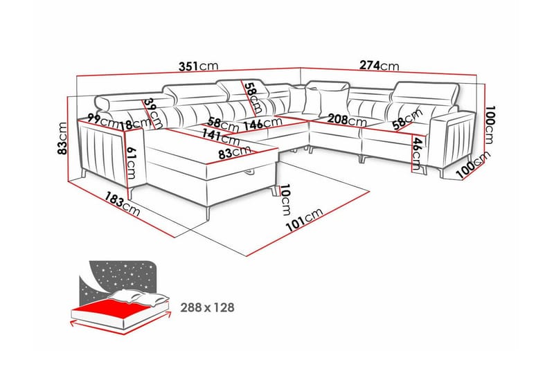 Galbally 5-sits Hörnbäddsoffa Dark brown - Möbler - Vardagsrum - Bäddsoffor - Hörnbäddsoffa