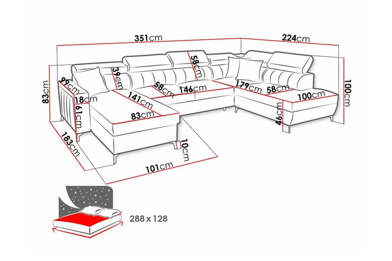 Galbally 5-sits Hörnbäddsoffa Ljusrosa - Hörnbäddsoffa - Bäddsoffor