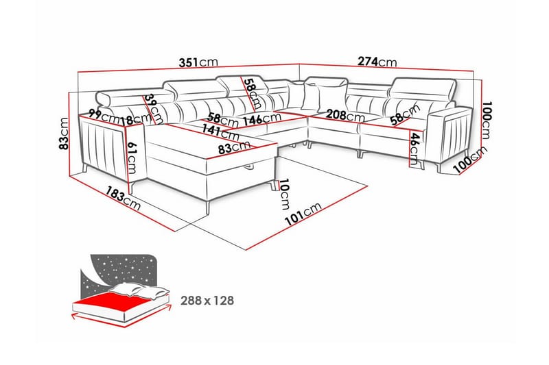 Galbally 5-sits Hörnbäddsoffa Ljusrosa - Möbler - Vardagsrum - Bäddsoffor - Hörnbäddsoffa