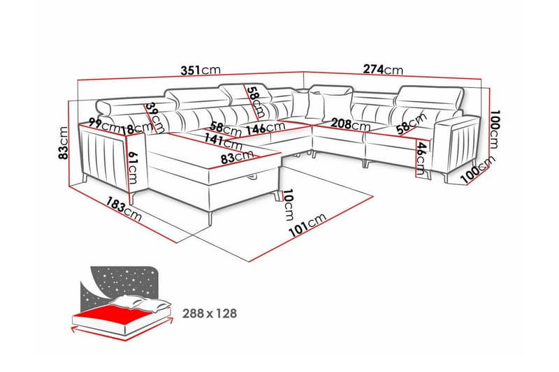 Galbally 5-sits Hörnbäddsoffa Mörkblå - Möbler - Vardagsrum - Bäddsoffor - U bäddsoffa