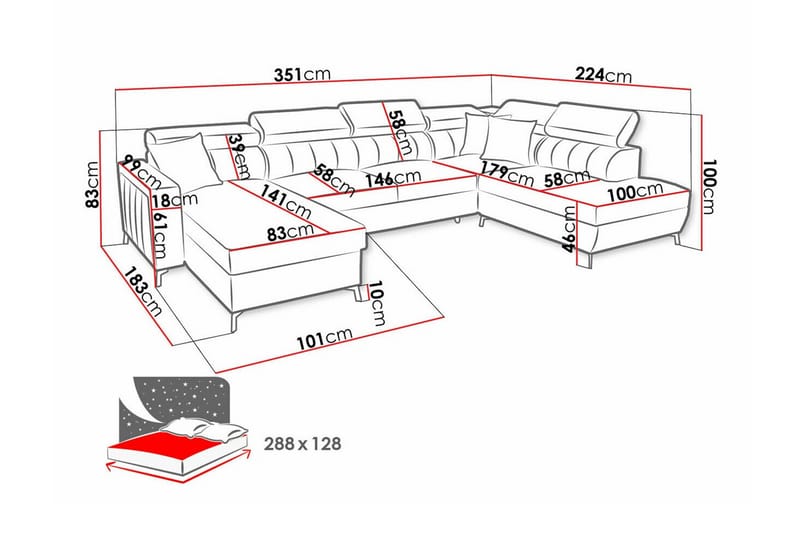 Galbally 5-sits Hörnbäddsoffa Mörkbrun - Möbler - Vardagsrum - Bäddsoffor - U bäddsoffa