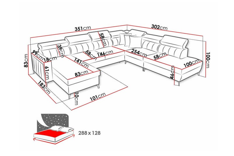 Galbally 5-sits Hörnbäddsoffa Mörkrosa - Möbler - Vardagsrum - Bäddsoffor - Hörnbäddsoffa