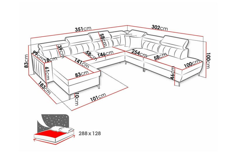 Galbally 5-sits Hörnbäddsoffa NO_BRAND beige - Möbler - Vardagsrum - Bäddsoffor - Hörnbäddsoffa