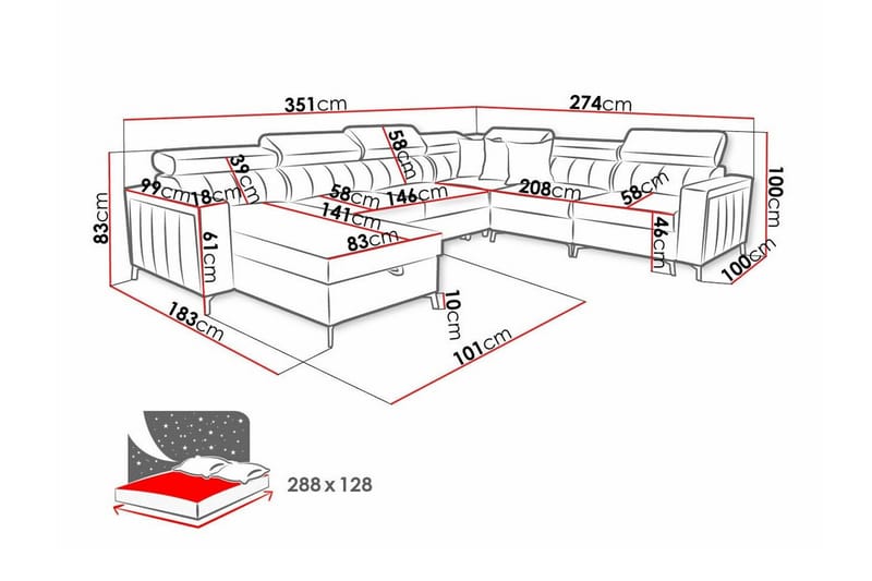 Galbally 5-sits Hörnbäddsoffa NO_BRAND beige - Möbler - Vardagsrum - Bäddsoffor - Hörnbäddsoffa