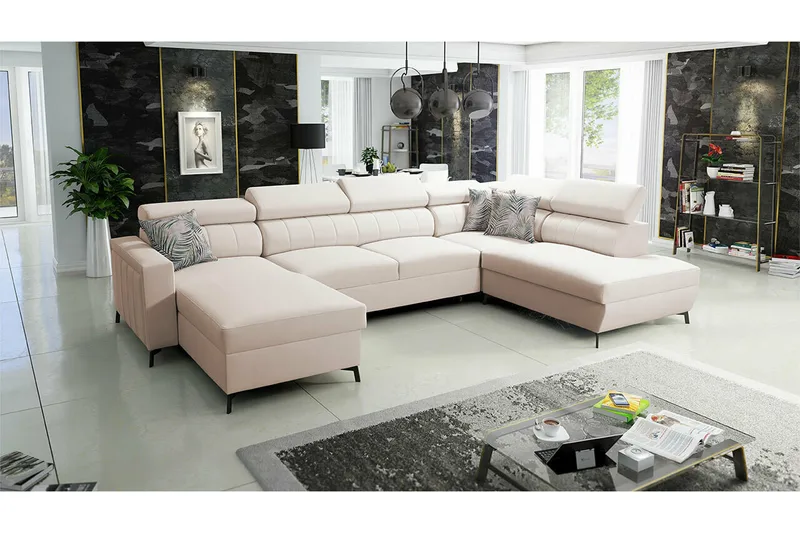 Galbally 5-sits Hörnbäddsoffa NO_BRAND Beige/Light beige - Möbler - Vardagsrum - Bäddsoffor - Hörnbäddsoffa